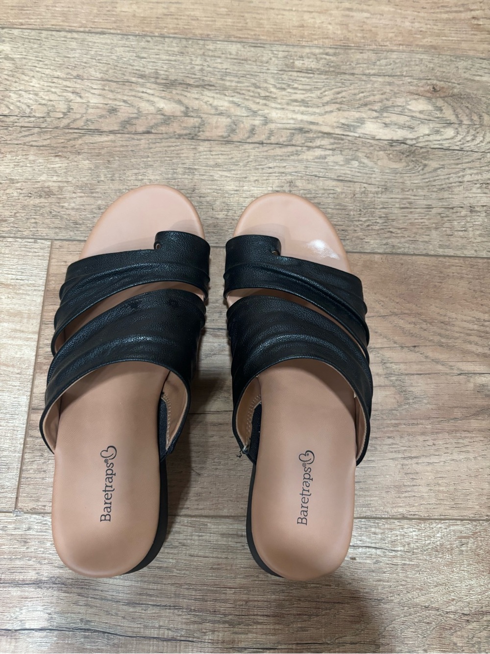 BareTraps Black Ruched Slide Wedge Sandals